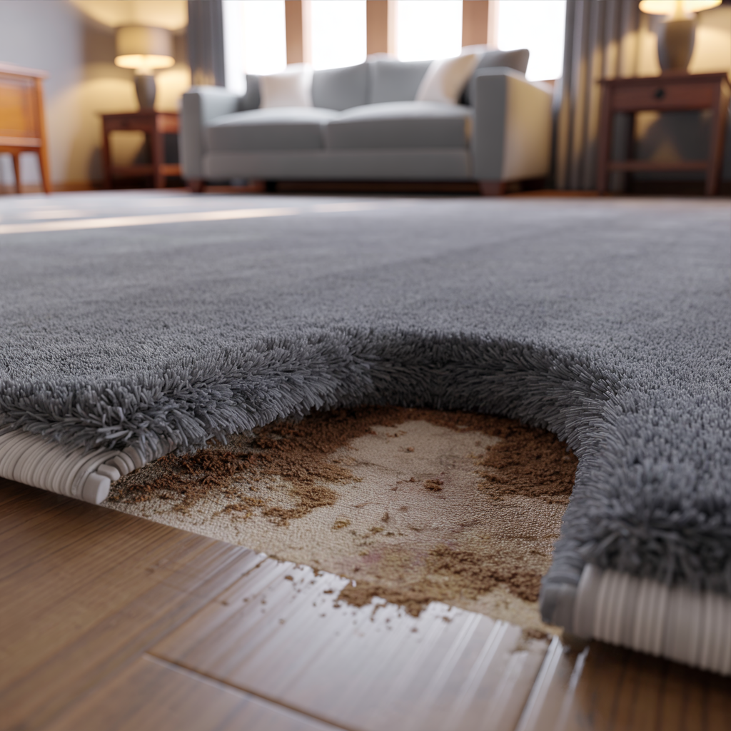 Illustration of a damaged carpet section needing patch repair